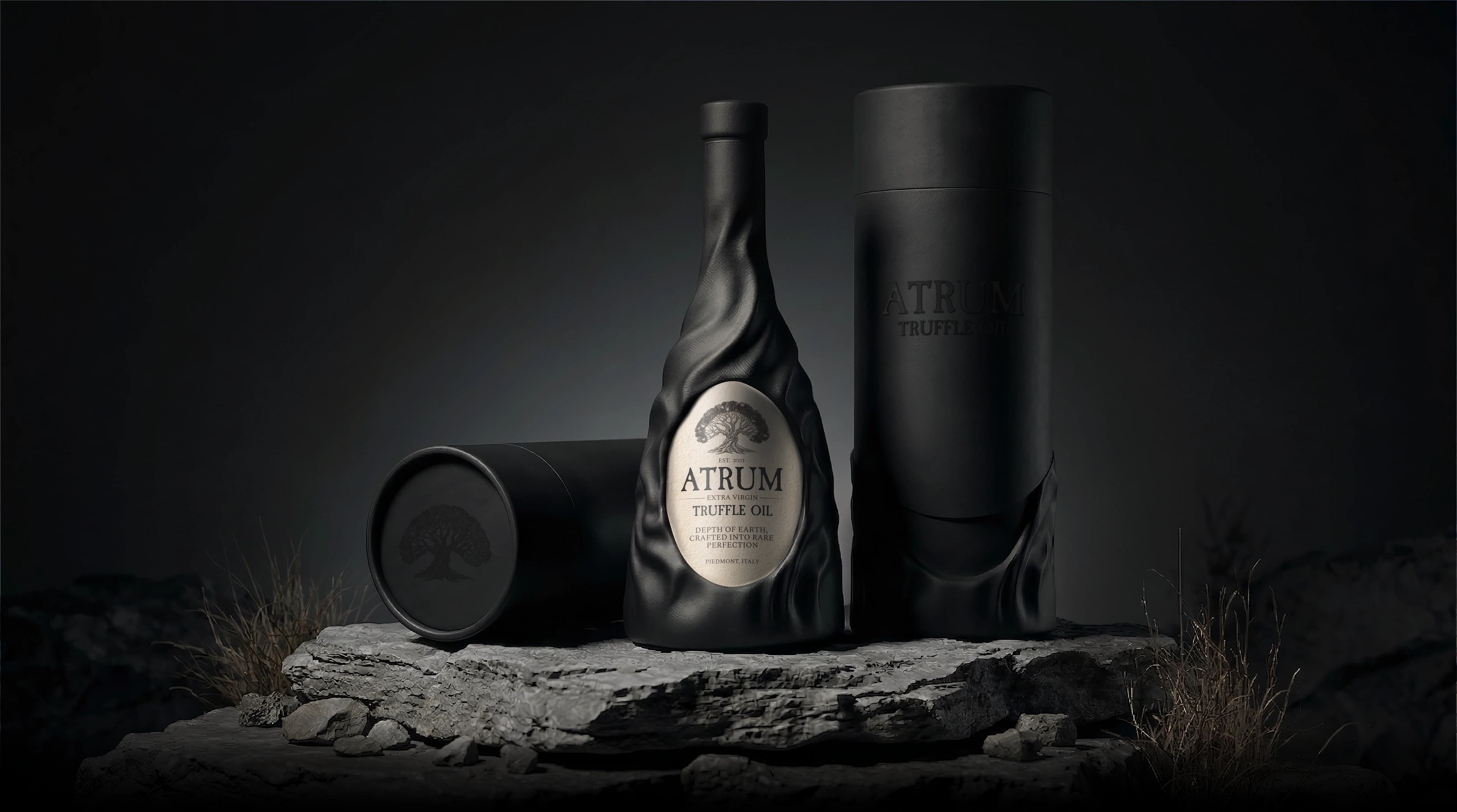 ATRUM — Премиальное трюфельное масло, бутылка и тубус