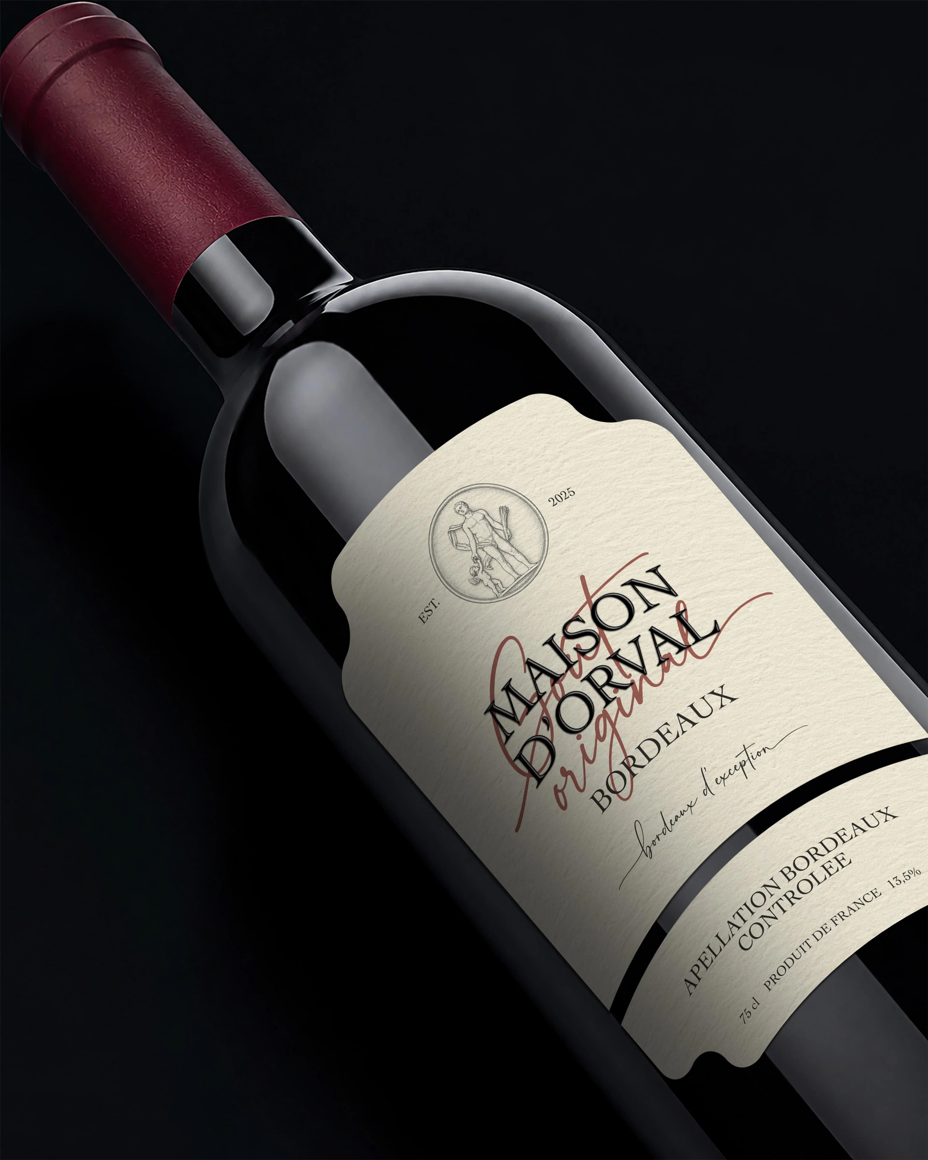 MAISON D'ORVAL — label close-up with an engraved medallion