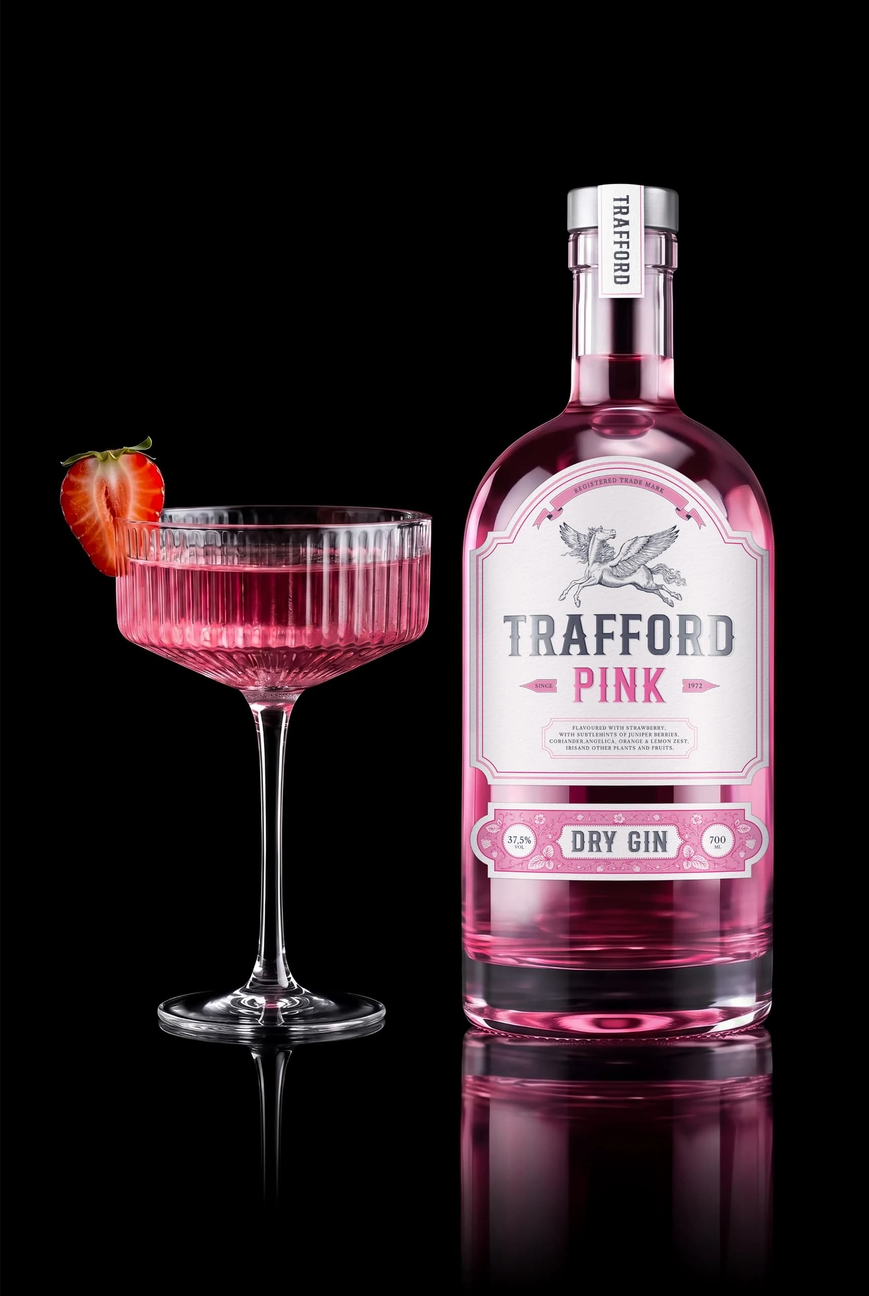 TRAFFORD Pink — a Pink Gin Fizz cocktail with strawberry